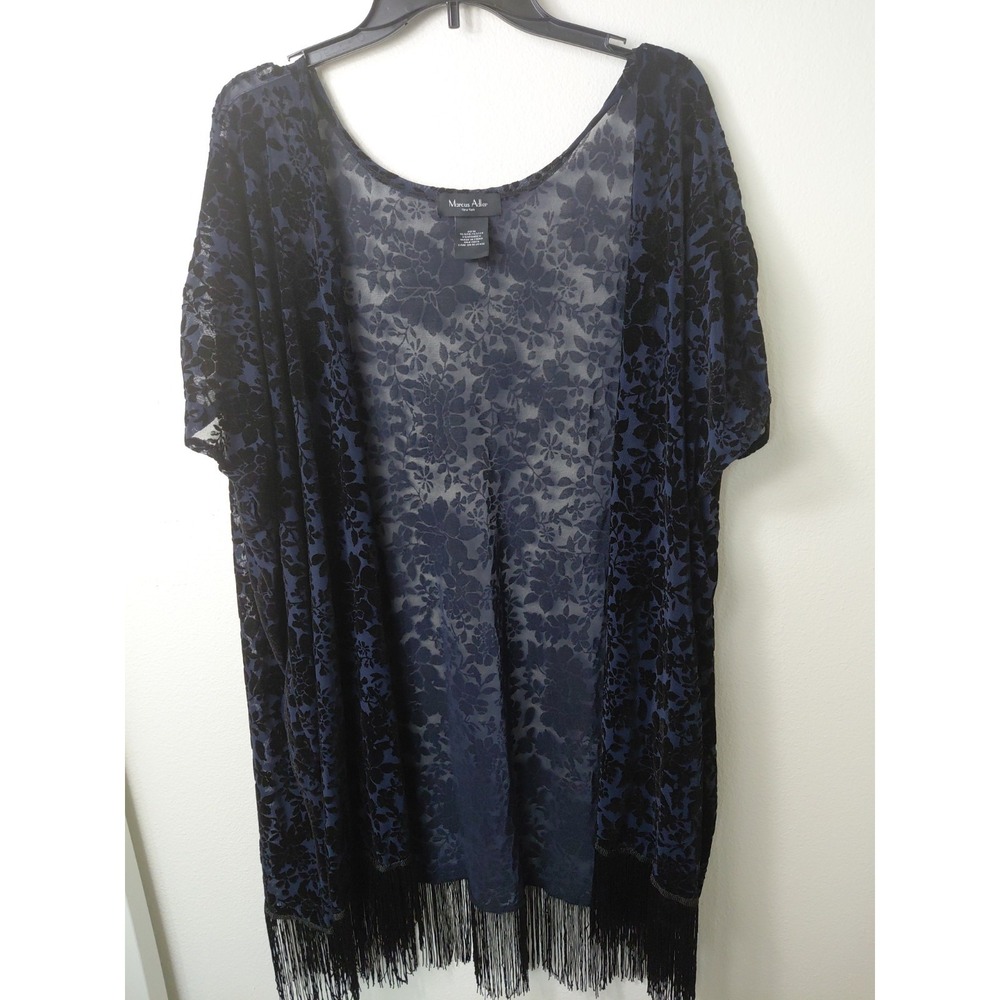 Marcus Adler Women Open Front Cardigan Floral Chevron Boho Y2k LagenLook Velvet